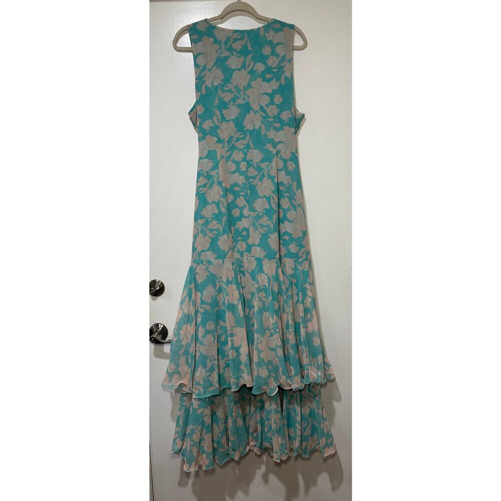 Hutch Trinity Ruffled Chiffon Wrap Maxi Dress Teal Floral Size Large NWT Wedding - Picture 10 of 14